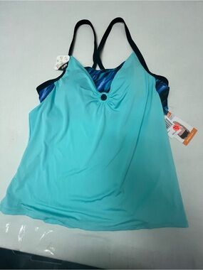 ZeroXposur 2 Piece Tankini Swim Top green and blue sm and md